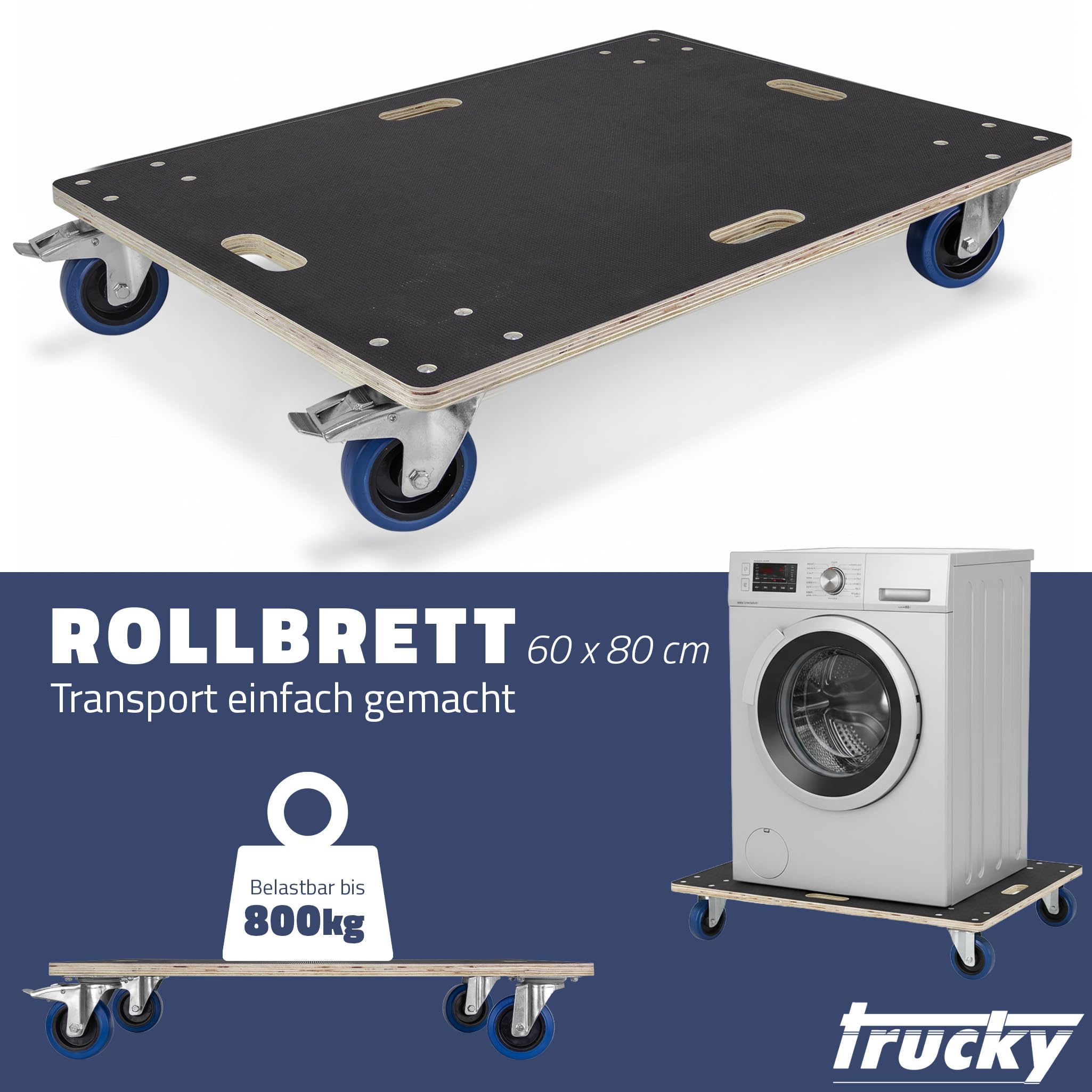 Trucky Tabla de 60 x 80 cm, ruedas de 500 kg, con 4 ruedas para muebles, carrito de transporte