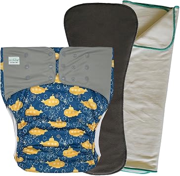 EcoAble Adult Pocket Cloth Diaper 2.0, with Insert & Prefold Booster for Heavy Incontinence | Reusable Protective Briefs for Special Needs Teens, Men and Women Medium, Submarine