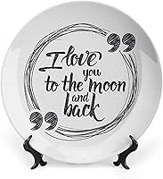 Vista 10 de XISUNYA Plato decorativo de porcelana redonda de 6 pulgadas, con texto en inglés "I Love You to The Moon and Back", diseño romántico con texto