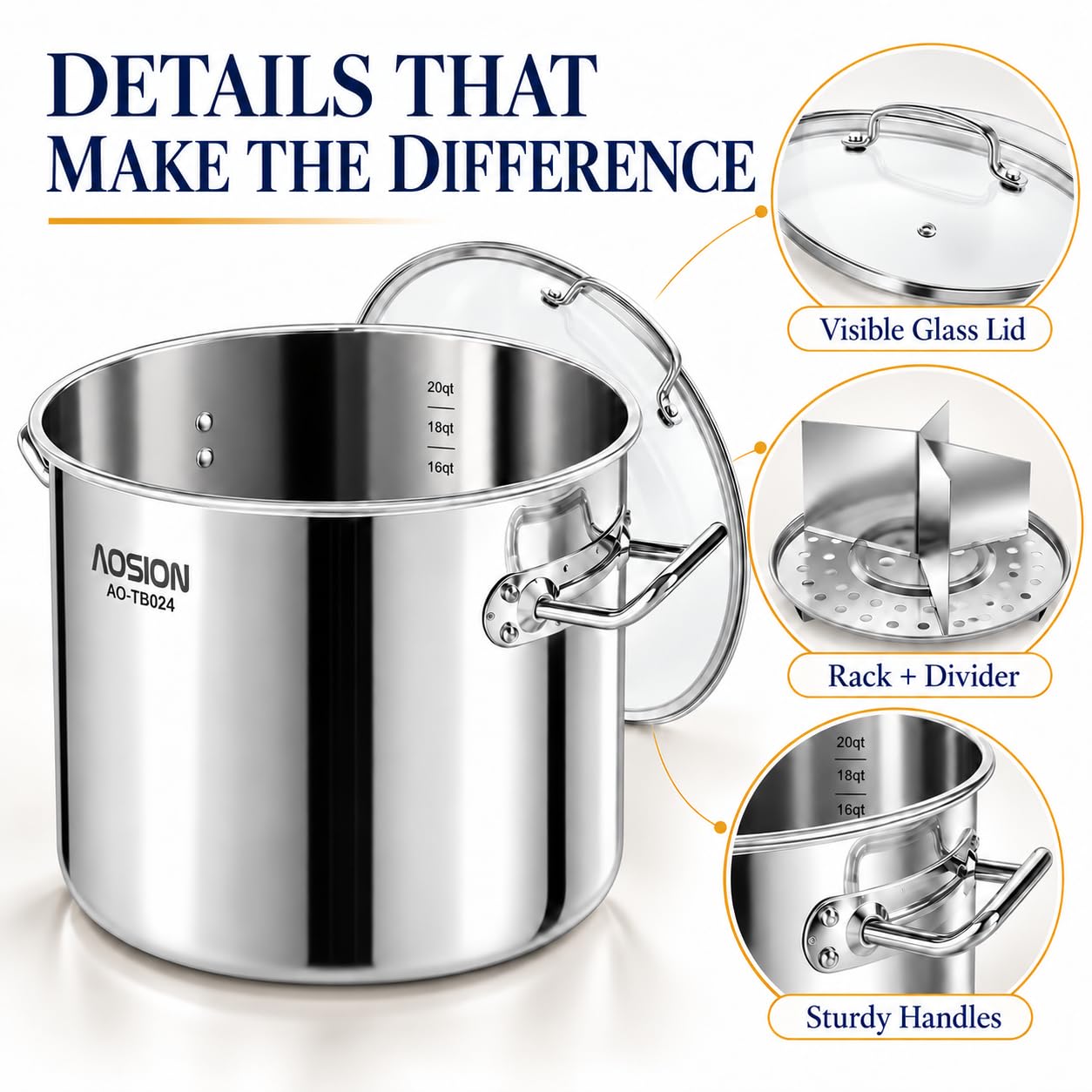 AOSION 24QT Stainless Steel Stock Pot - 6 Gallon -5