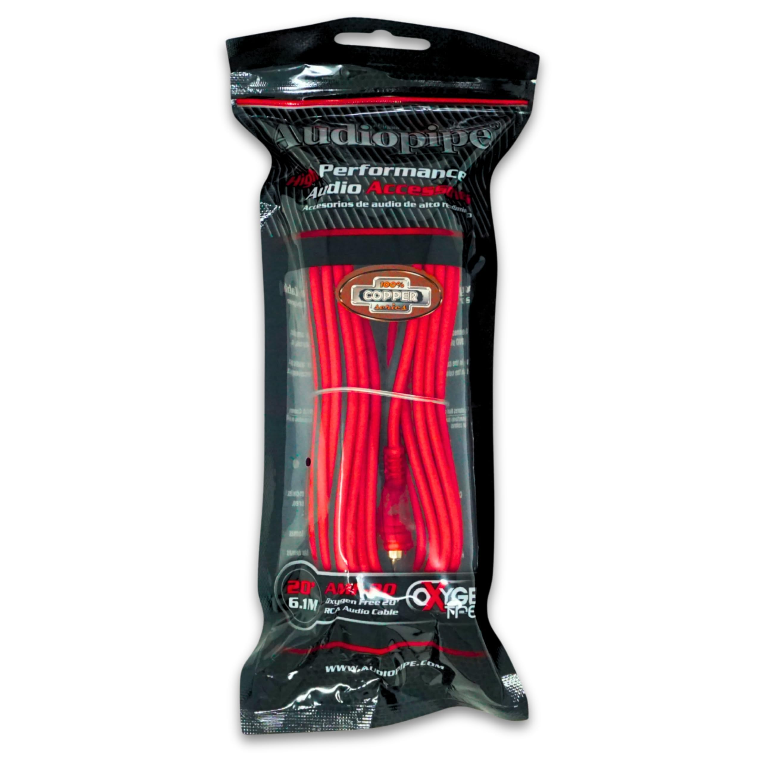 Audiopipe Cable RCA sin oxígeno de 20 pies, 10 unidades por bolsa