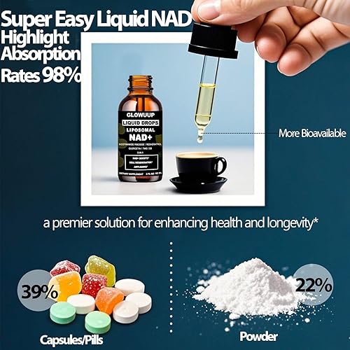 Vista 5 de Suplementos NAD para mujeres y hombres, liposomal NAD nicotinamida ribósido resveratrol 900 mg con vitamina B3 quercetina TMG, resveratrol líquido