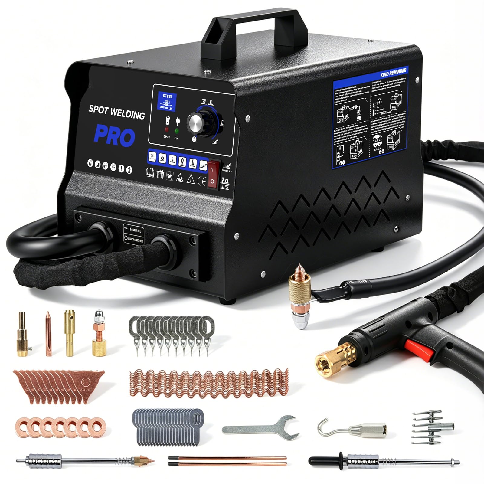 3500W Ausbeulspotter lackschonend 6 Modi 220V Automatik & Manuell Dualmodus | Minimale Schweißpunkte，keine Nachlackierung nötig，für flache tiefe geschwungene Dellen，bis 1,2mm Blech, digitales Bedienfeld