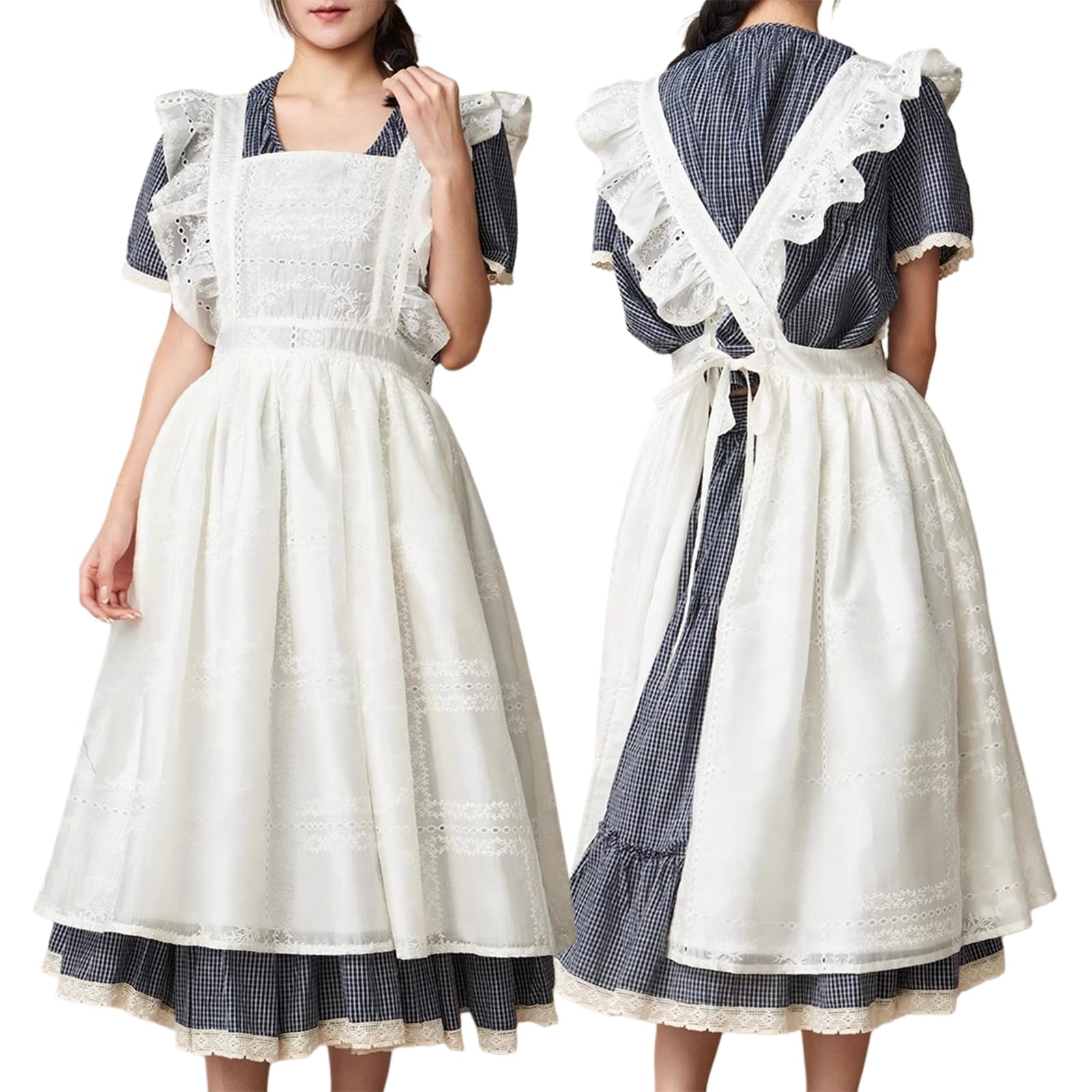 Delantal para Mujeres con 2 Bolsillos, Delantal Mujer Vestido para Jardinería, Cocina, Pintura, Limpieza, ManicuraWhite,One Size