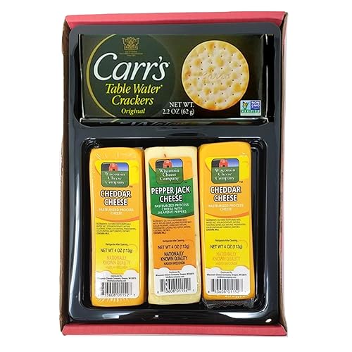 WISCONSIN CHEESE COMPANYS Caja de regalo de queso cheddar y galletas 100 queso cheddar Wisconsin y queso Pepper Jack Cestas de regalo de queso para