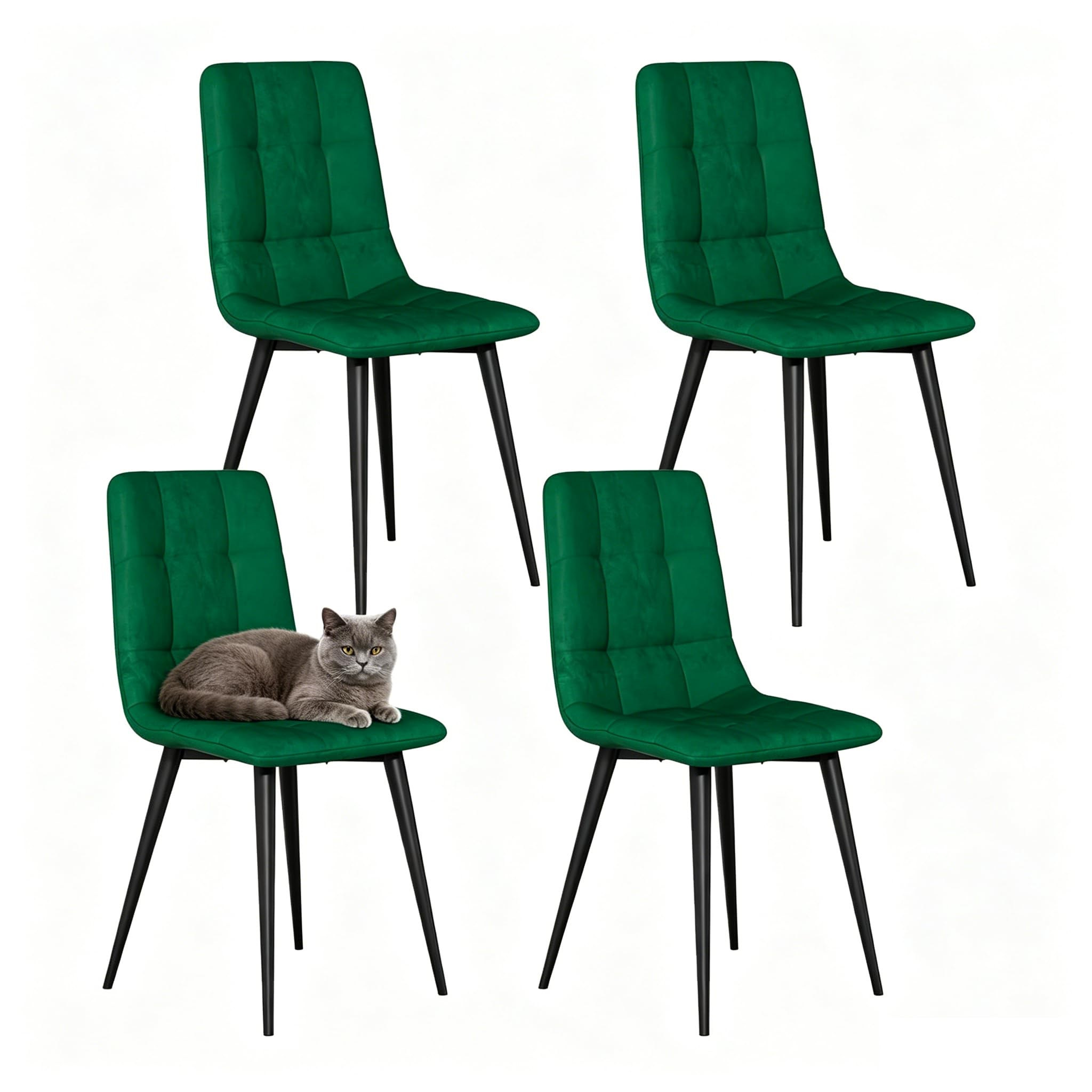 JMGJOY Velvet Dining Chairs Set of 4 Modern Upholstered kitchen Chairs Dining Room Chair Max.120kg Metal Legs Padded Seat Backrest for Living Room Bedroom, Green
