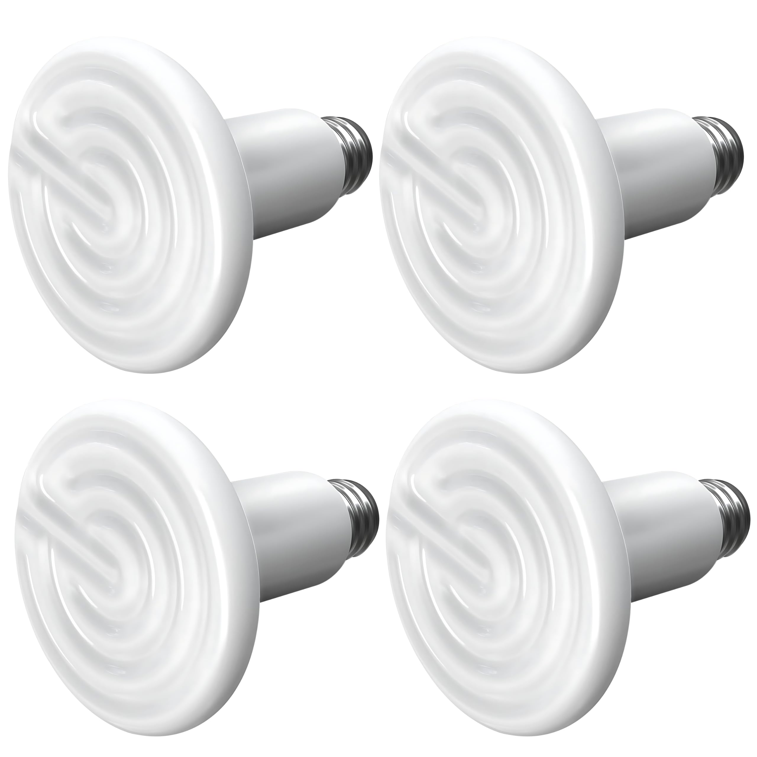Simple Deluxe 100W Reptile Heat Lamp Bulbs, Pack of 4 Ceramic Heat Emitters for Amphibian Pet & Incubating Chicken (White, 100 Watts)