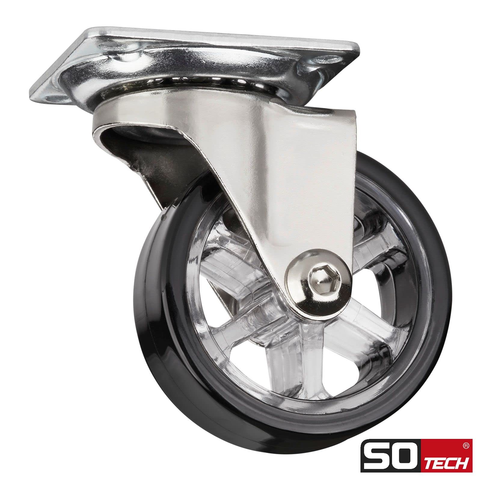 SOTECH Lot de 4 roulettes design pour meubles RAPID Roues Ø 50 mm noires, capacité de charge 35 Kg, hauteur 64 mm