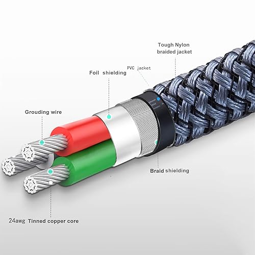 Miniatura 6 de Faodzc - Cable de audio auxiliar de 0.138 in, cable auxiliar de nailon trenzado de nailon macho a macho, cable auxiliar trenzado compatible con