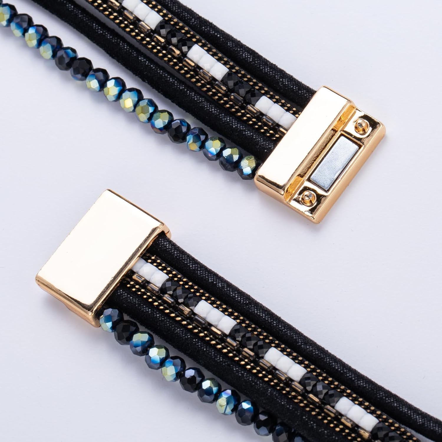 FANCY SHINY Leather Wrap Bracelets Crystal Beads Bracelet Boho Cuff Stone Charm Bracelets with Clasp Costume Jewelry for Women - Image 6