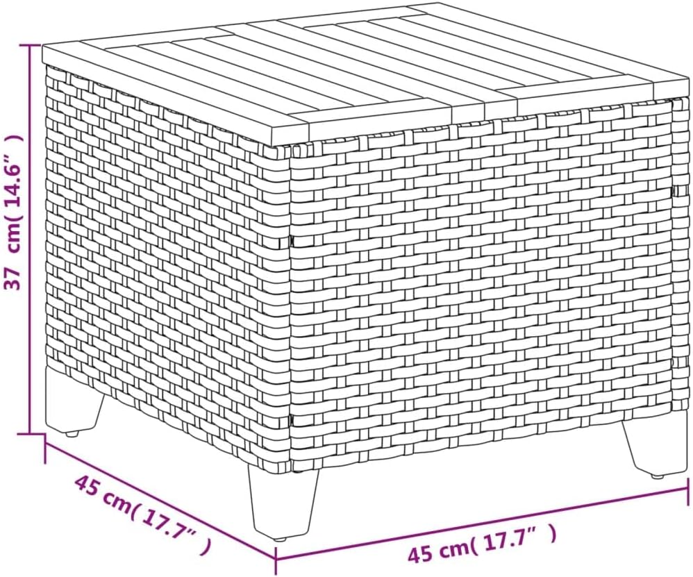 vidaXL Patio Coffee Table - Square, Poly Rattan, Acacia Wood, Black & Brown, Outdoor Furniture for Garden, Backyard, Patio, 17.7"x17.7"x14.6"