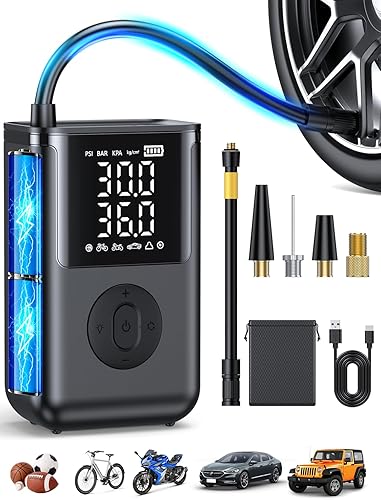 Inflador de neumáticos, compresor de aire portátil, bomba de aire inalámbrica de 160 PSI para neumáticos de automóvil con medidor de presión