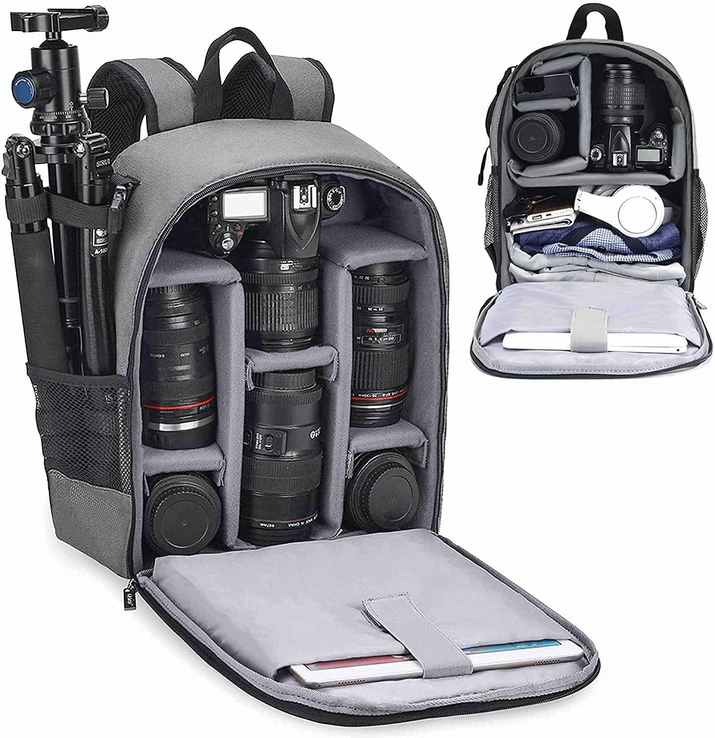 Cwatcun Zaino per Fotocamera Zaino Fotografico Impermeabile Borsa per Fotocamera Professionale per DSLR/SLR Mirrorless, Compatibile con Fotocamera Sony Canon Nikon e Accessori(2.0 Grigio, S)
