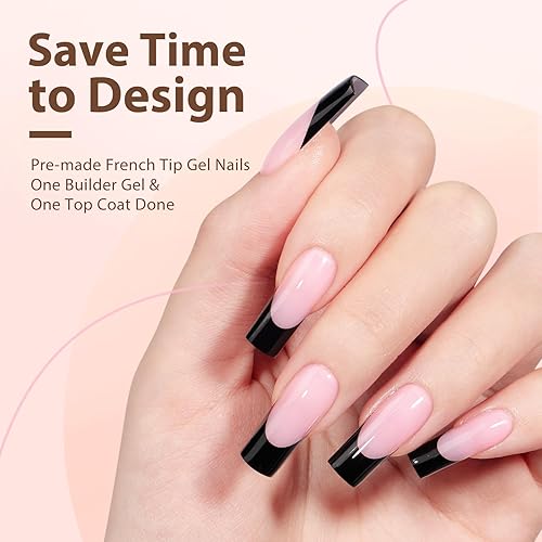 Miniatura 2 de btartboxnails XCOATTIPS - Uñas de punta francesa, uñas largas a presión, puntas de uñas cuadradas negras, puntas de uñas de gel suave, juego de