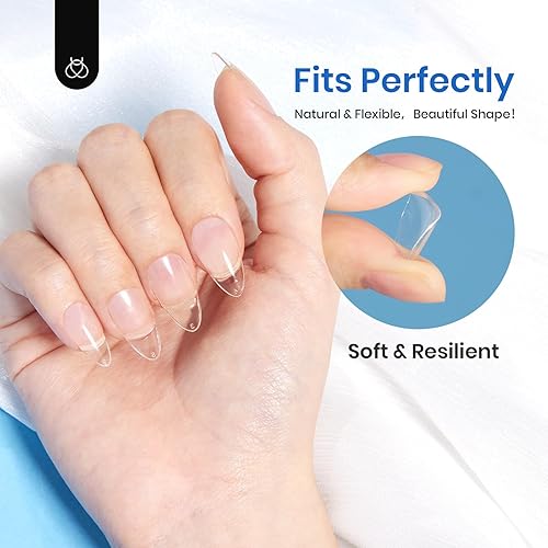 Miniatura 4 de Beetles - Kit de extensión de uñas de gel suave, 504 piezas de uñas de gel a presión de almendras cortas transparentes para cobertura completa,