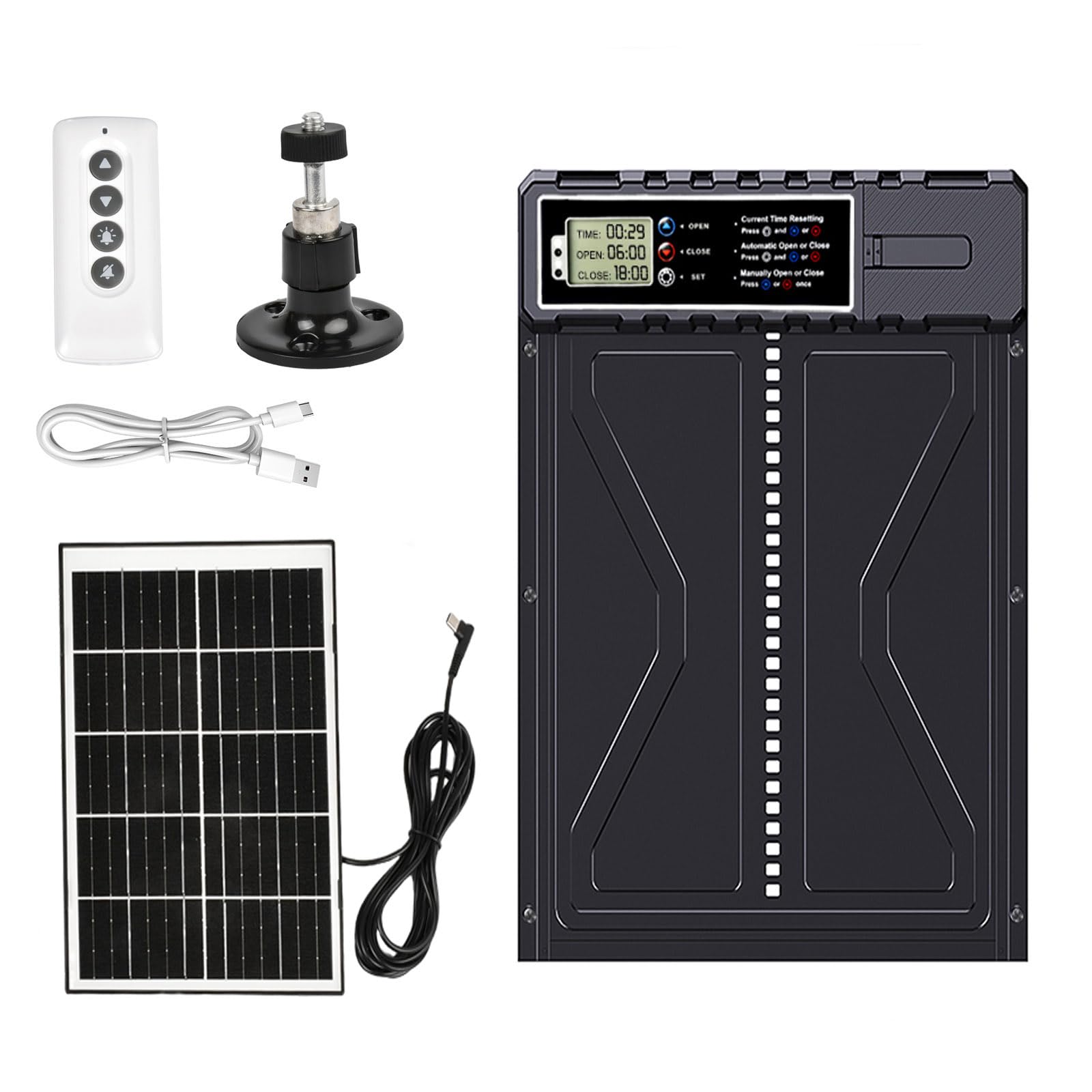 Grande sportello automatico solare per pollo, aggiornamento timer, pannello solare da 7 W, anti-pin, display LCD, telecomando, porta del pollaio