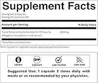 Vista 2 de Cápsulas de resveratrol de ultra alta pureza - 99% Trans-Resveratrol - Extracto de Knotweed japonés - Apoya la inmunidad, apoya el envejecimiento