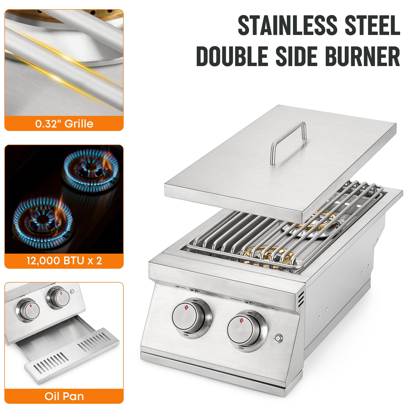 Hygrill - Quemador de propano líquido de doble cara de 24,000 BTU, quemador lateral doble integrado para cocina al aire libre, parrilla isla de barbacoa al aire libre 4