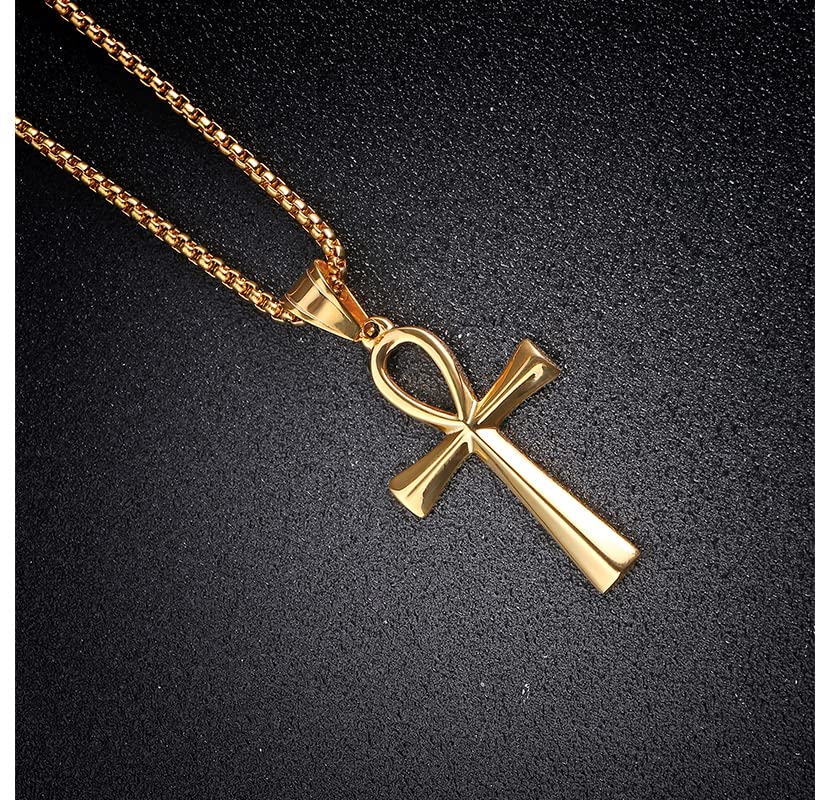 Stainless Steel Coptic Ankh Cross Religious Necklace for Women Men, With 23.6 Inch Chain3