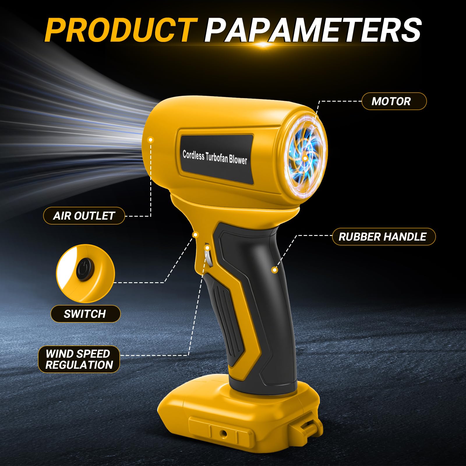Mini soffiatore a batteria per foglie compatibile con Dewalt 20V 18V, 30 m/s, 130000 giri/min motore brushless, 5 ugelli inclusi, leggero e portatile per terrazza, prato, pulizia auto e campeggio