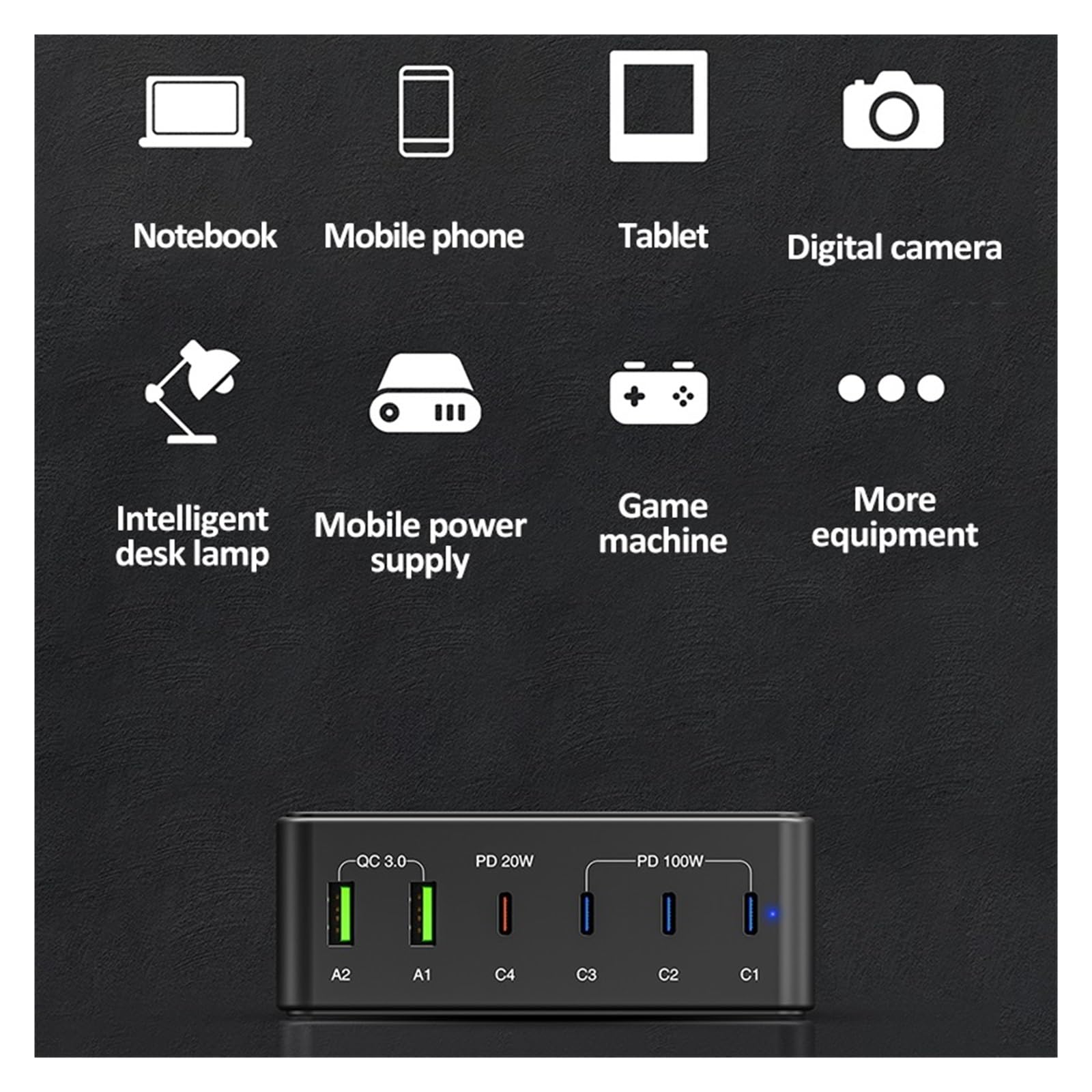 140W Universal 100W PD Cargador Rápido 6 Puertos USB QC3.0 Cargador De Carga For Computadora Portátil USB C Cargador Rápido