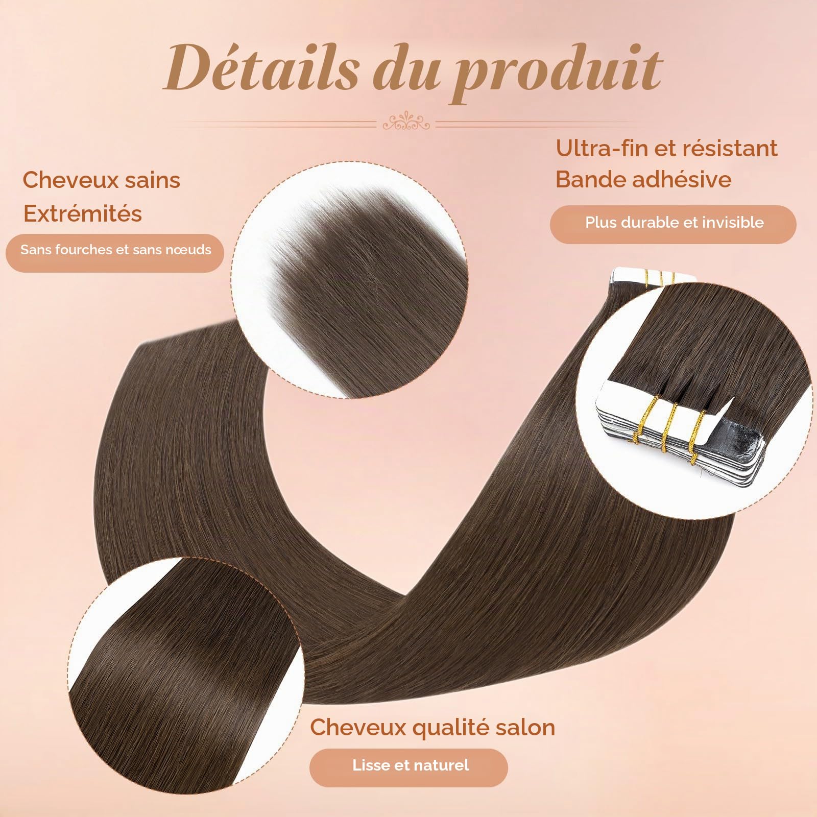 MY-LADY 10pcs Extension Adhesive Cheveux Naturel 20 Pouces 5pcs Injection & 5pcs Classique Tape in Hair Extensions Invisible Rajout Cheveux Adhesif 25g #02 Marron Foncé