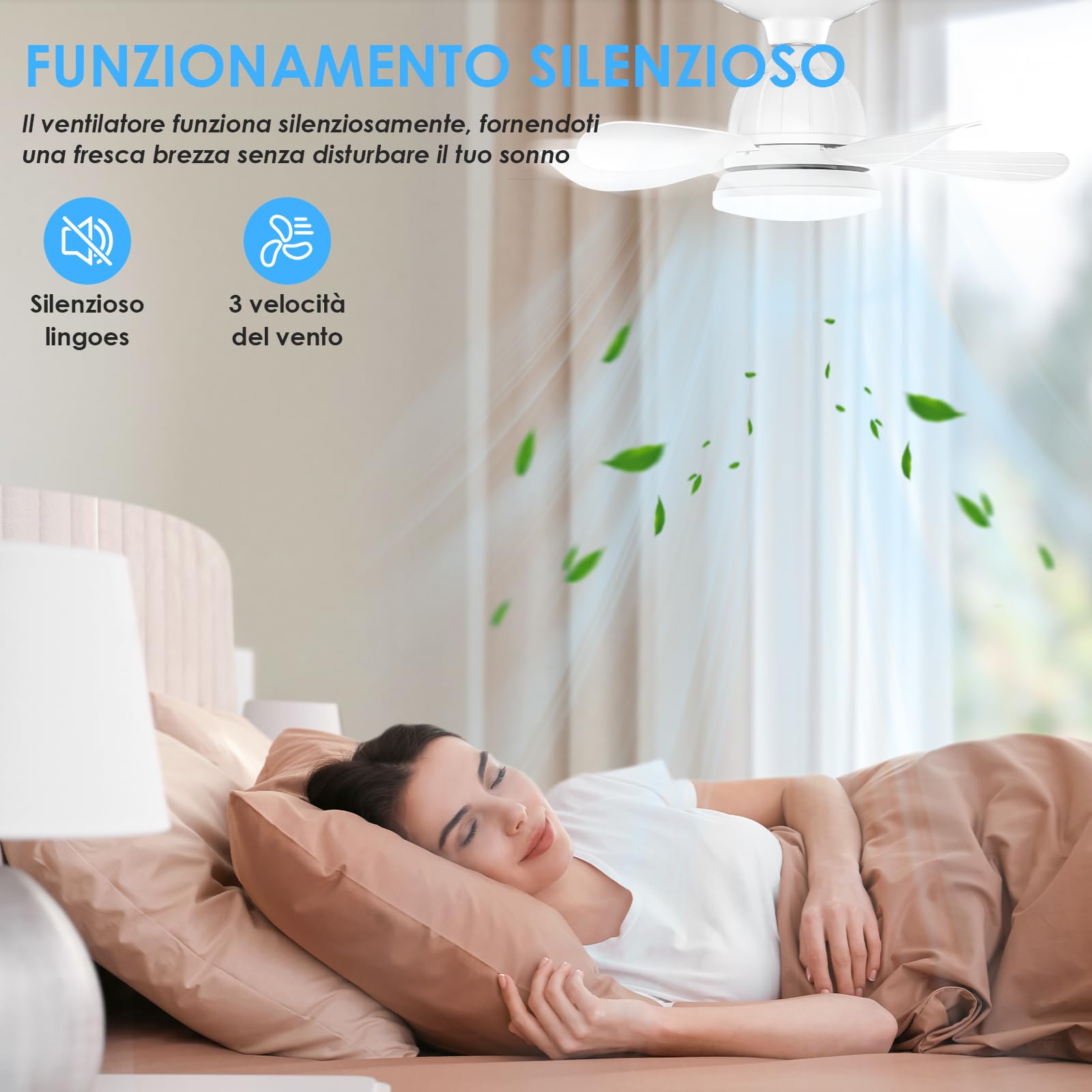 Ventilatore da Soffitto con Luce, Lampadario con Ventilatore Soffitto e Telecomando, 3 Velocità, 5 Pale, 46cm per Camera da Letto, Cameretta dei Bambini(Senza portalampada E27)