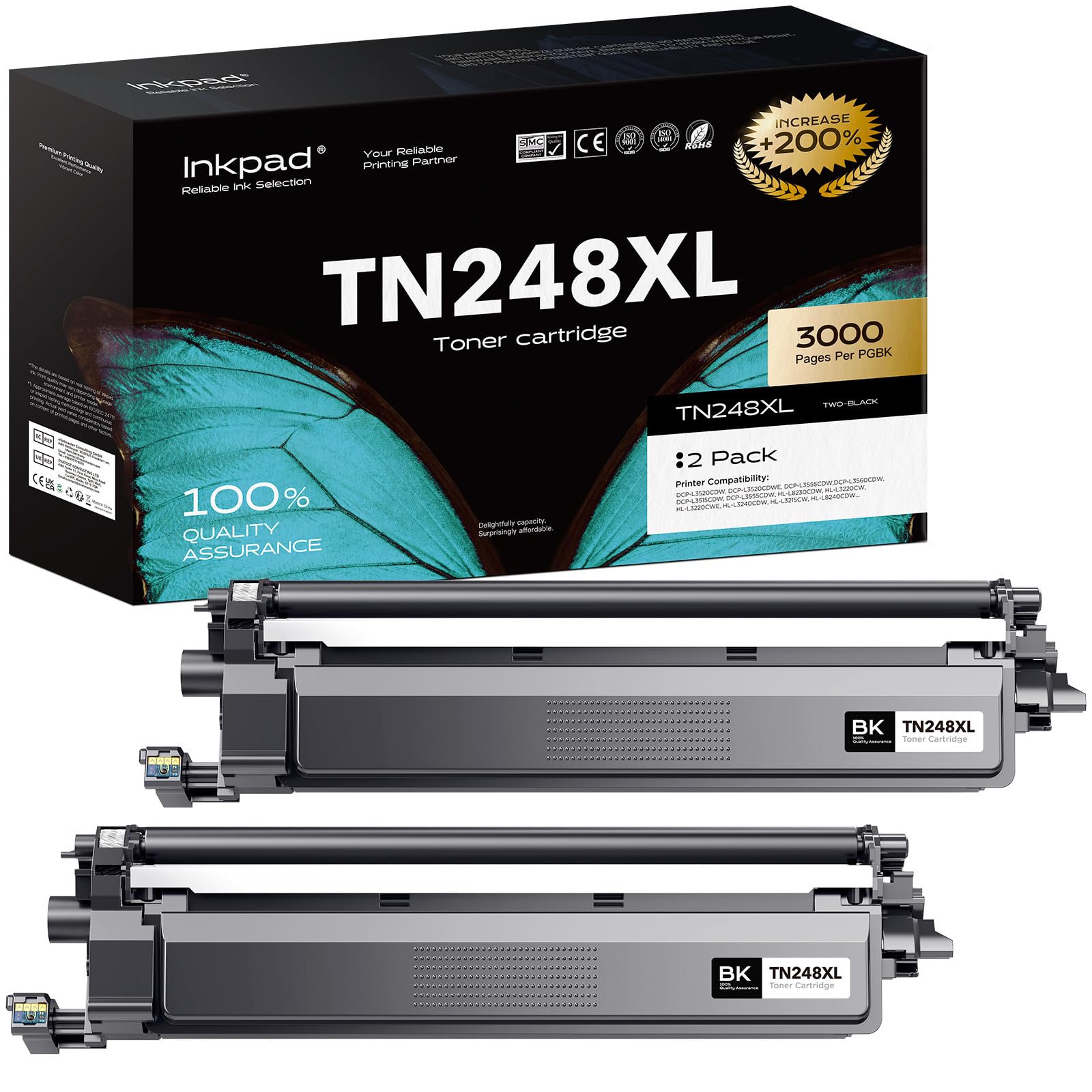 iNKPAD TN248XL Compatibili Con Brother TN248XL TN248 XL TN-248XL Toner Compatibili per Brother MFC-L3740CDW MFC-L3760CDW MFC-L3740CDWE DCP-L3560CDW HL-L3240CDW MFC-L8390CDW HL-L3220CWE(2 Nero)