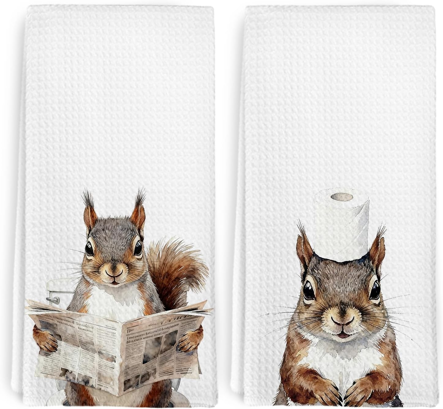 Funny Squirrel Hand Towels for Bathroom Washroom, Rustic Squirrels Decorative Hand Towels Set of 2, Cute Wild Animals Squirrel Dish Tea Towels for Kitchen Cabin Farmhouse Decor, 16x24 Inch
