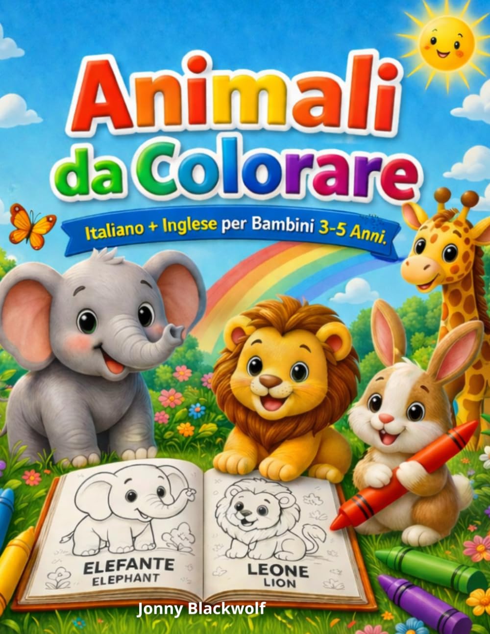 Animali da colorare: italiano+inglese per bambini 3-5 anni