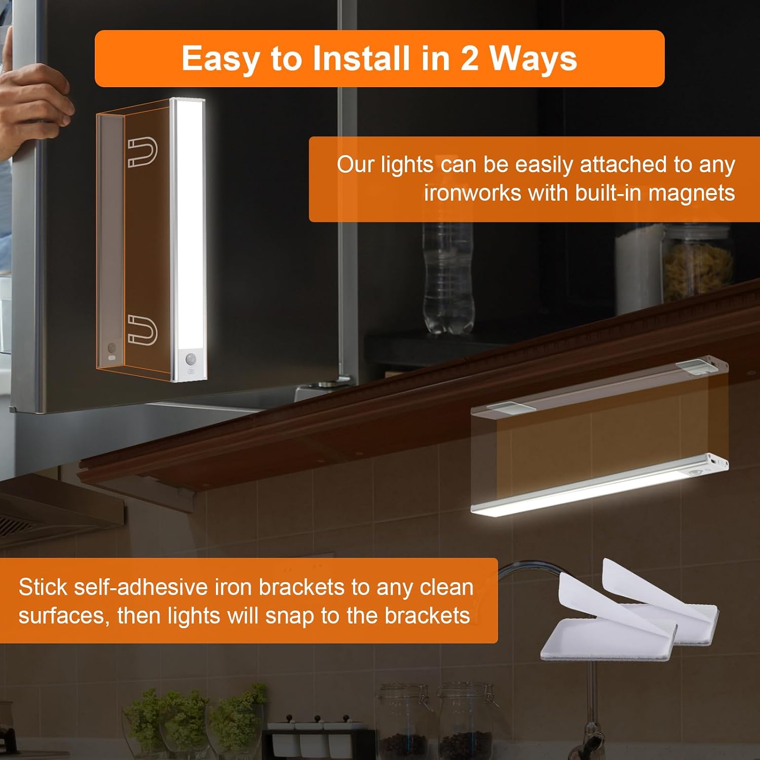 Okumoe [2 Pack] LED Motion Sensor Under Cabinet Lights, 36 LEDs Wireless Rechargeable Under Counter Light, 1100 mAh Battery Operated Smart Home Lighting for Kitchen, Closets, Wardrobe, Hallway