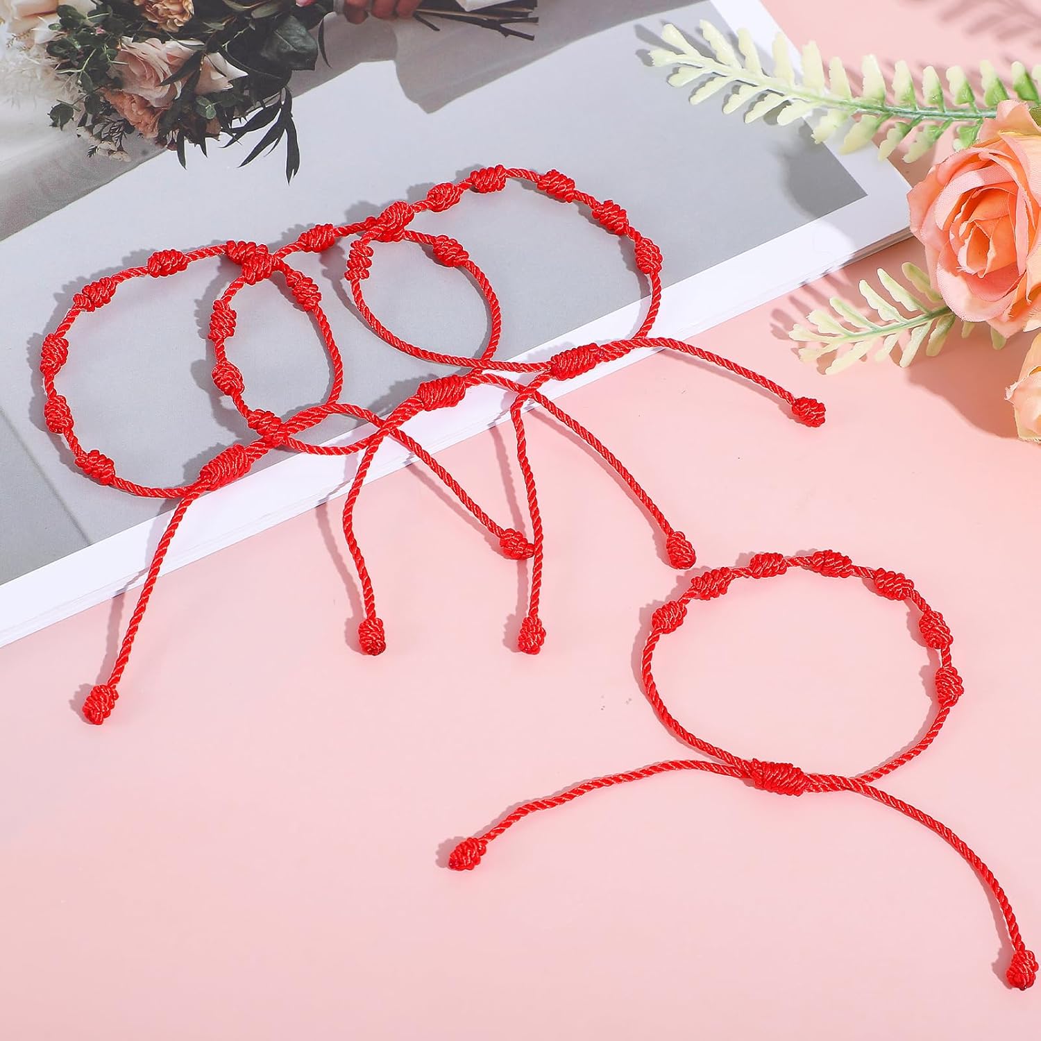 10 Pcs Red String Bracelet for Protection, Adjustable Red Cord Bracelet Set, 7 Knot Lucky Charm Amulet, 6.69in (17cm) Circumference Braided Knot Chain for Friendship Lovers - Image 6