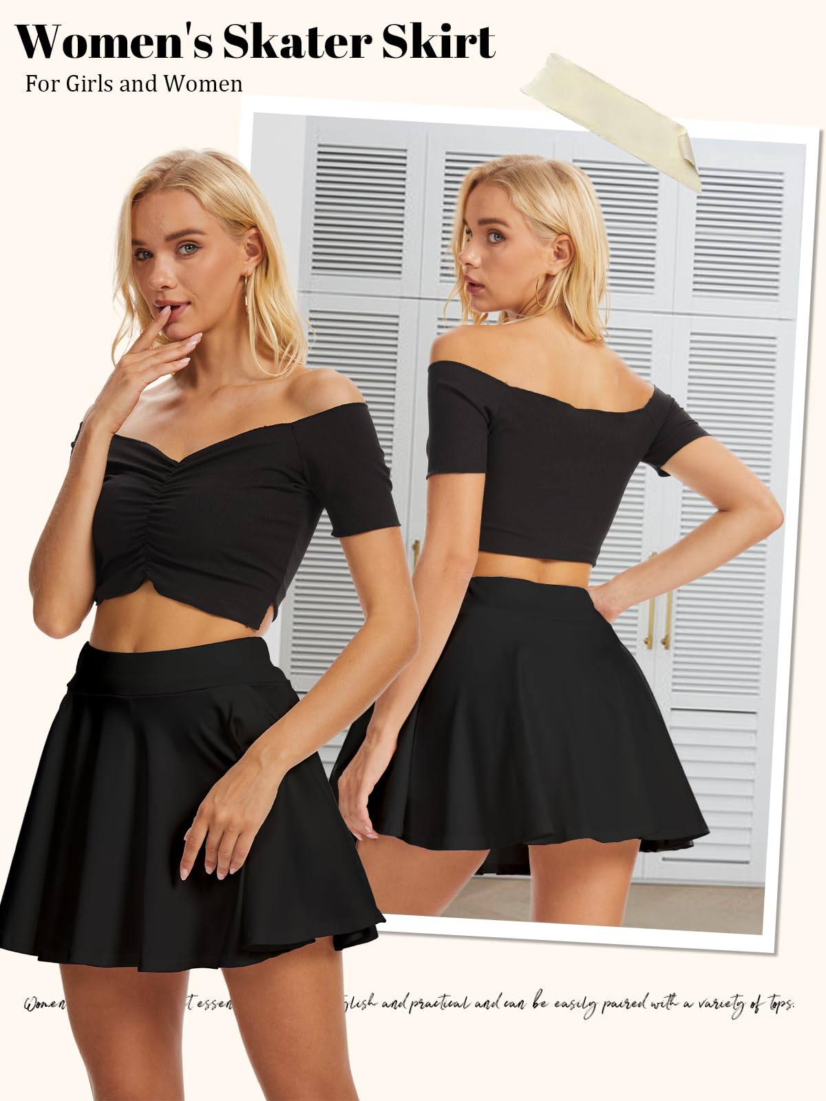 Falda para Mujer con pantalón Cintura Alta Elástica Patinadora Faldas Cortas Básicas Bolsillos Versátil Minifalda Falda de Tenis XS-XXL
