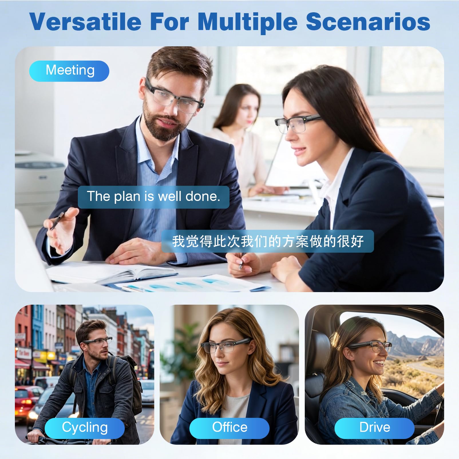 AI Smart Glasses 4K HD-Kamera, 800 W Anti AI Smart Camera Brille, Kamera-Brille mit Videoaufzeichnung, Simultanübersetzung, A-I Objektidentifizierung, ChatGPT Integration, Photochromic Lenses