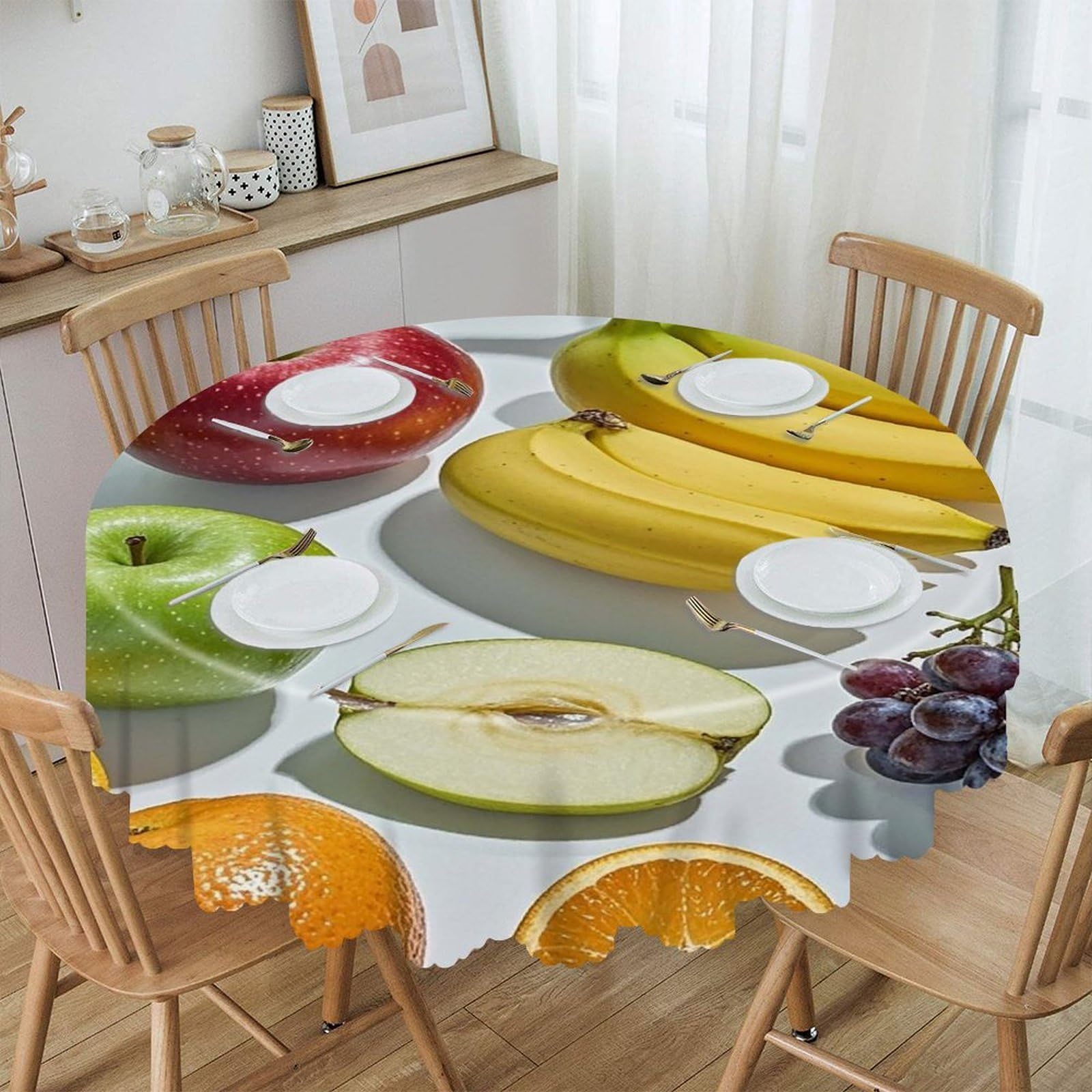 VstaDank Fruits Round Tablecloth Premium Polyester Table Cloth Heavy Duty Washable Fabric Tablecloth Waterproof Holiday Table Cover Decorative Tablecloths for Dining 60"