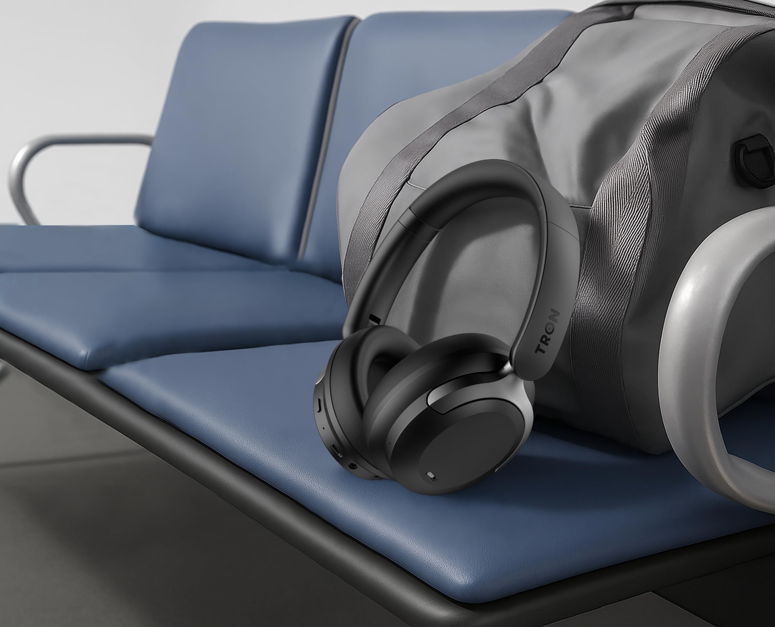 TRON Cuffie ibride con cancellazione del rumore, over-ear wireless con batteria 60H, modalità trasparenza, ricarica rapida, design pieghevole, custodia da viaggio inclusa (TR110)/nero