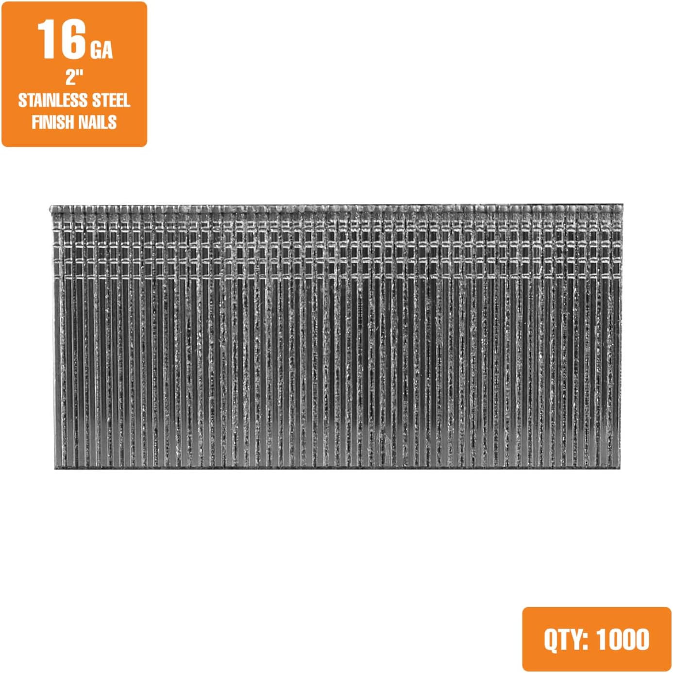 Freeman Stainless Steel Straight Finish Nails | 16 Gauge | 2" | Glue Collated | 1,000 Count | Indoor & Outdoor | Trim, Moulding, Cabinetry, Furniture Construction, Door & Window Casing | SSSF16-2