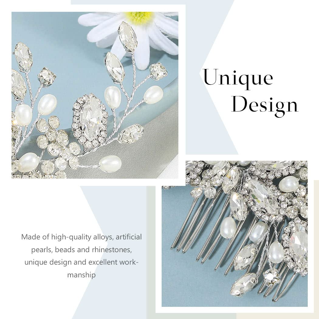 Casdre Crystal Bride Wedding Hair Comb Pearl Bridal Hair Piece Hair Accessories for Women and Girls (A Silver) - Image 6