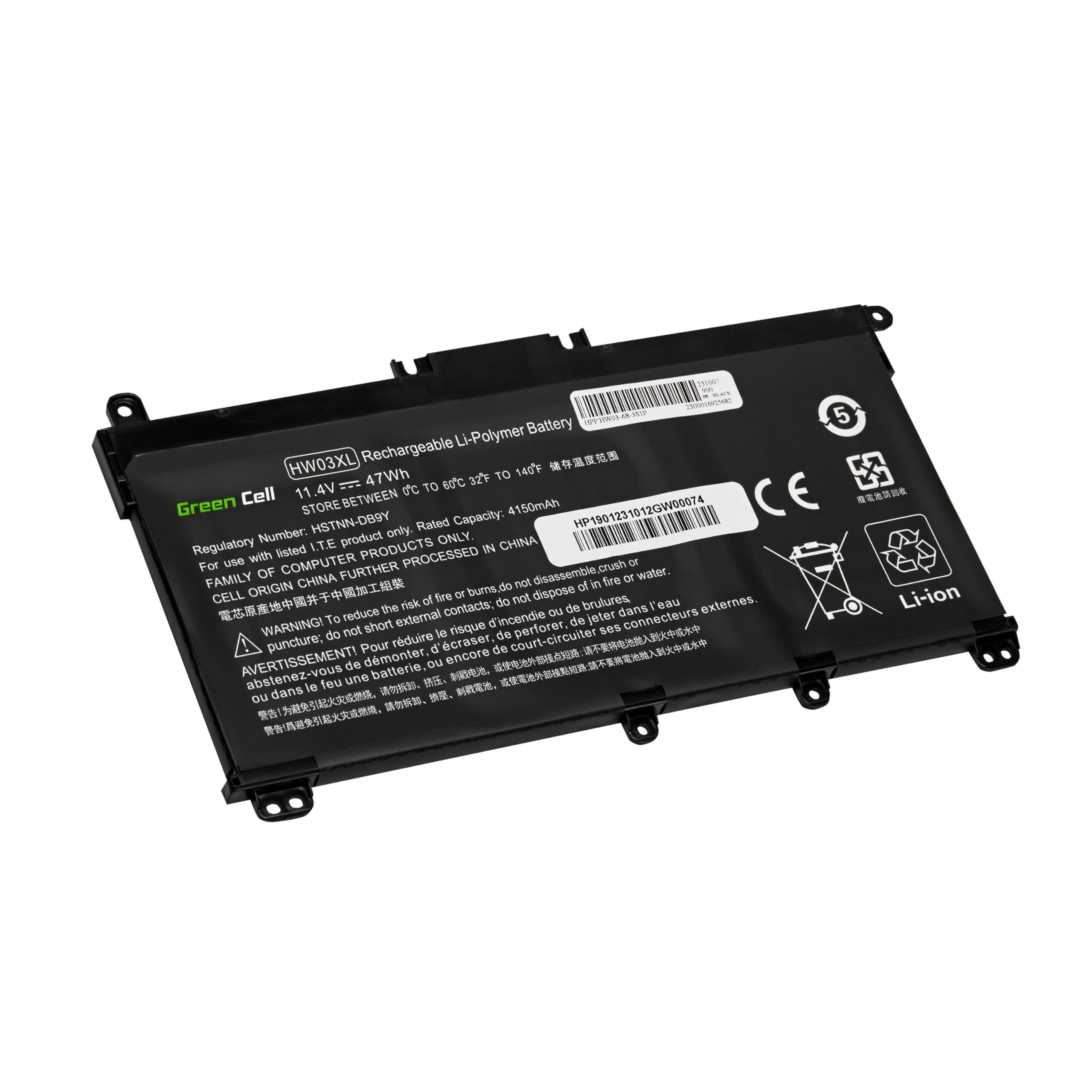 Green Cell HW03XL L97300-005 Batería para portátil HP 250 G9 255 G8 255 G9 17-CN 17-CP Pavilion 15-EG 15-EG1103NW (4150 mAh, 11.4 V, Color Negro)