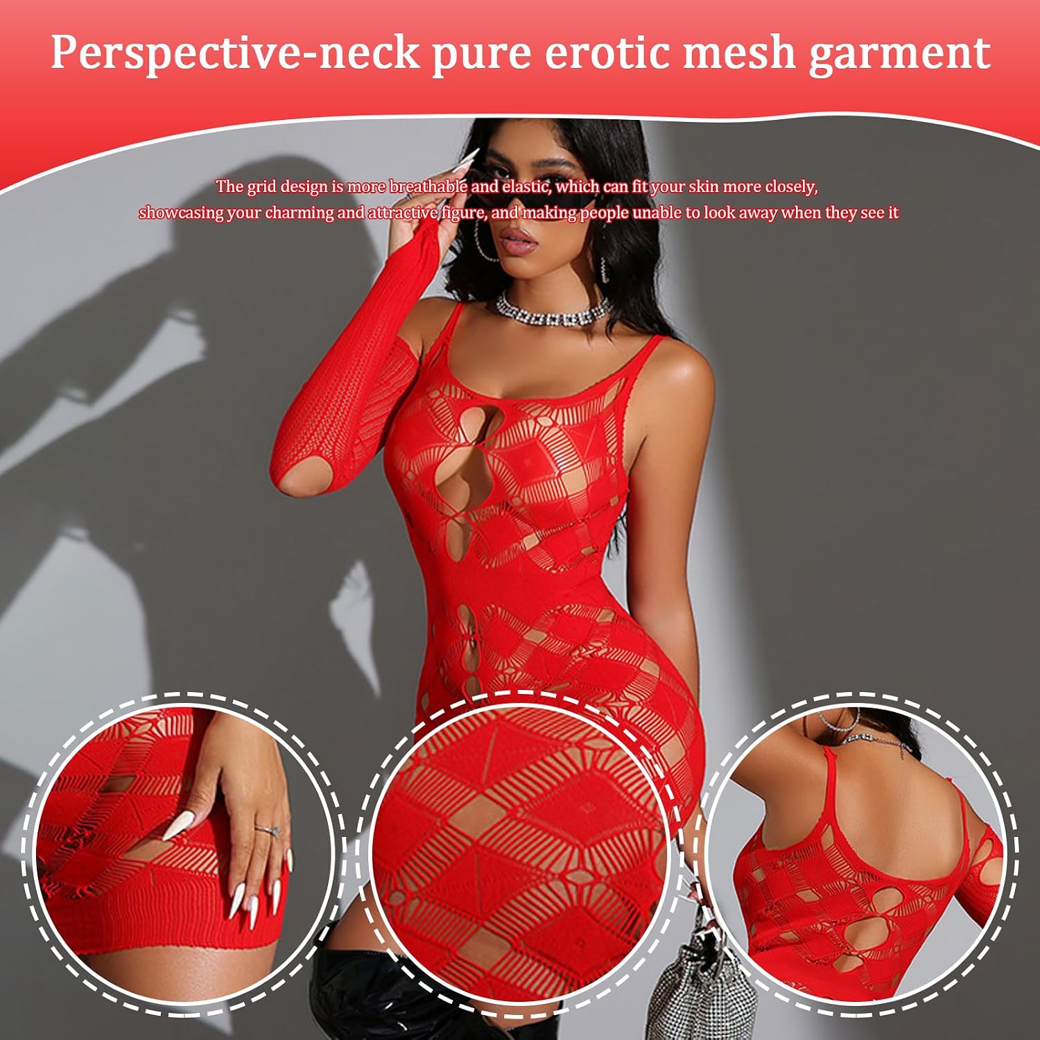 Sexy Fishnet Lingerie for Women Stretchy Mesh Chemise Dress Naughty One Size Bodysuit Nightwear Clubwear