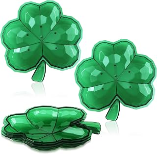 Tioncy 4 Pcs St. Patrick's Day Bowls Plastic Shamrock Plates Green Candy Dish 8.5 Inches Clover Serving Tray for Irish St. Patrick's Day Party Supplies Home Decoration