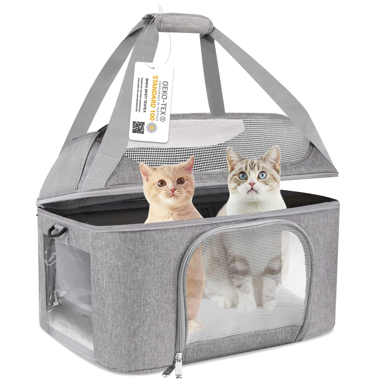 Large Cat Carrier Soft Side Pet Carrier for Kitten Puppy Collapsible Travel Small Dog Carrier Backpack TSA Airline Approved Pet Carriers for Under 20 lbs, Gray