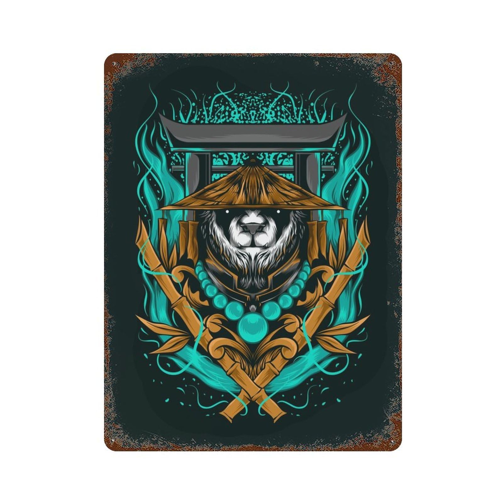 Rust Effect Tin Sign Panda Mangix 15.7"x11.8", Vintage Wall Decor for Basement, Hobby Room And Garage Decor