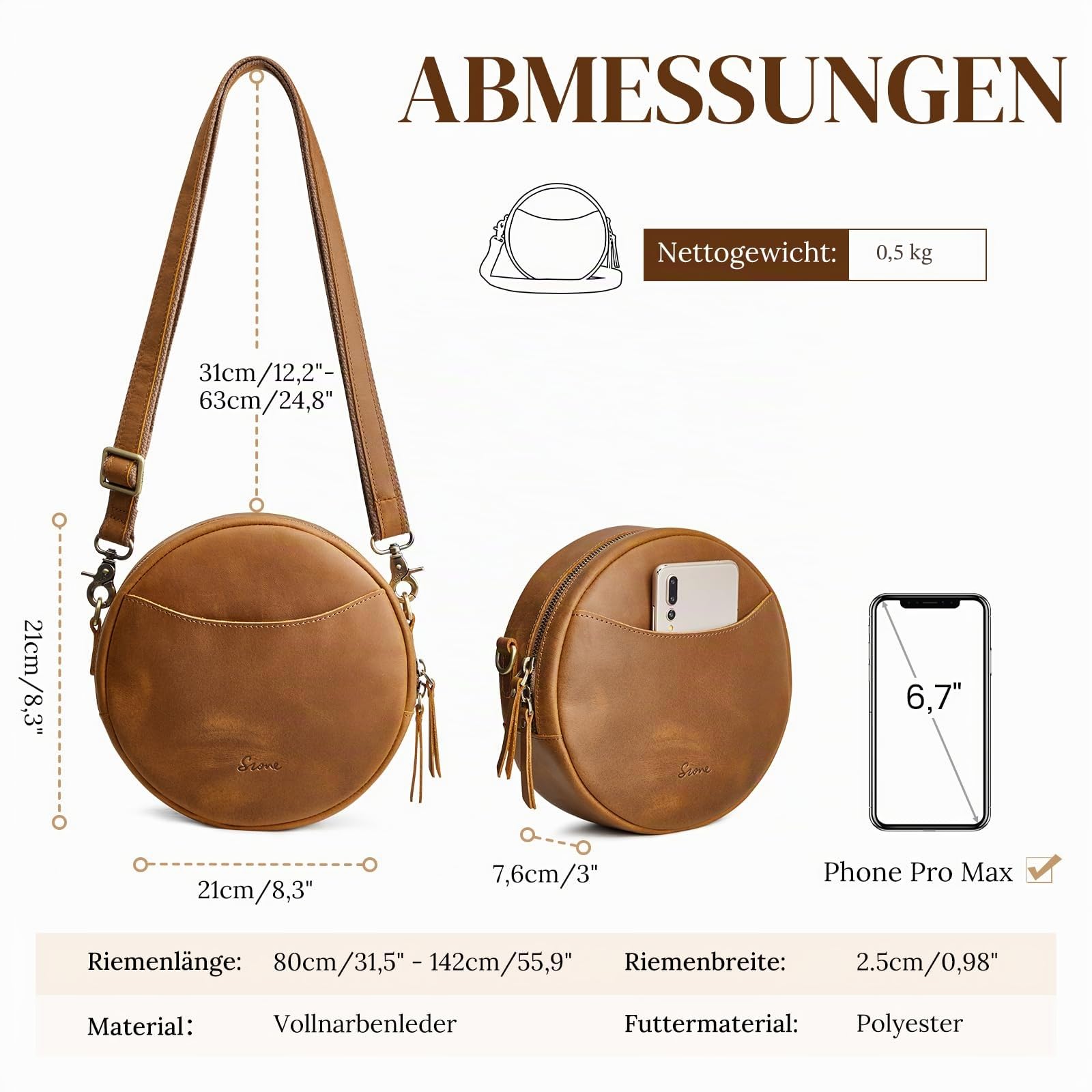 S-ZONE Damen Leder Umhängetaschen Trendige Runde Shopper Schultertasche Runde Designer Geldbörsen Datingstasche Tragetasche