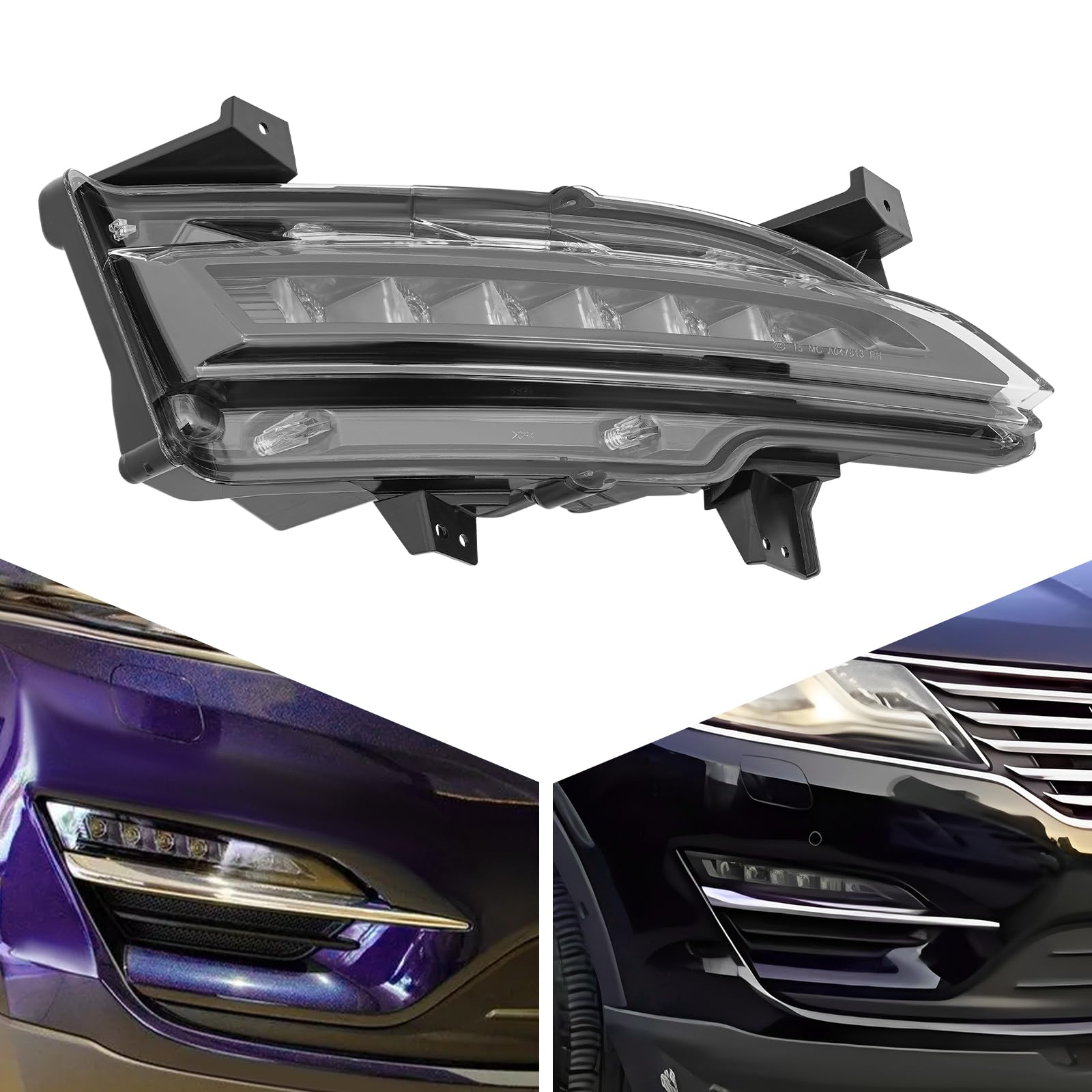 PIAOYUE- For 2014 2015 2016 2017 2018 Lincoln MKC Fog Light Right Passenger Side LED Daytime Running Lights Black Housing Clear Lens