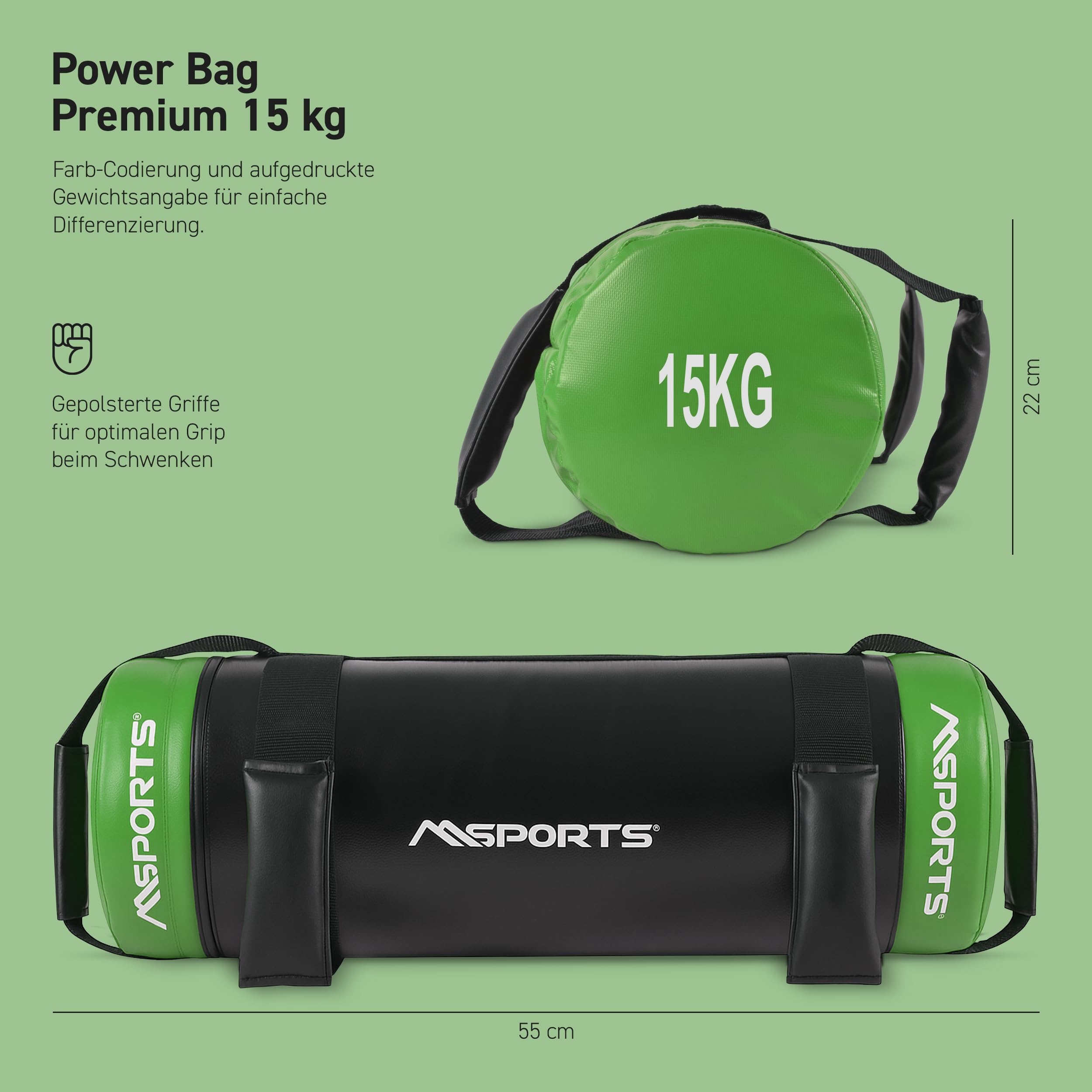 MSPORTS Power Bag Premium 5-30 kg Fitness Bag - Sandsack für Functional Fitness Gewichtssack