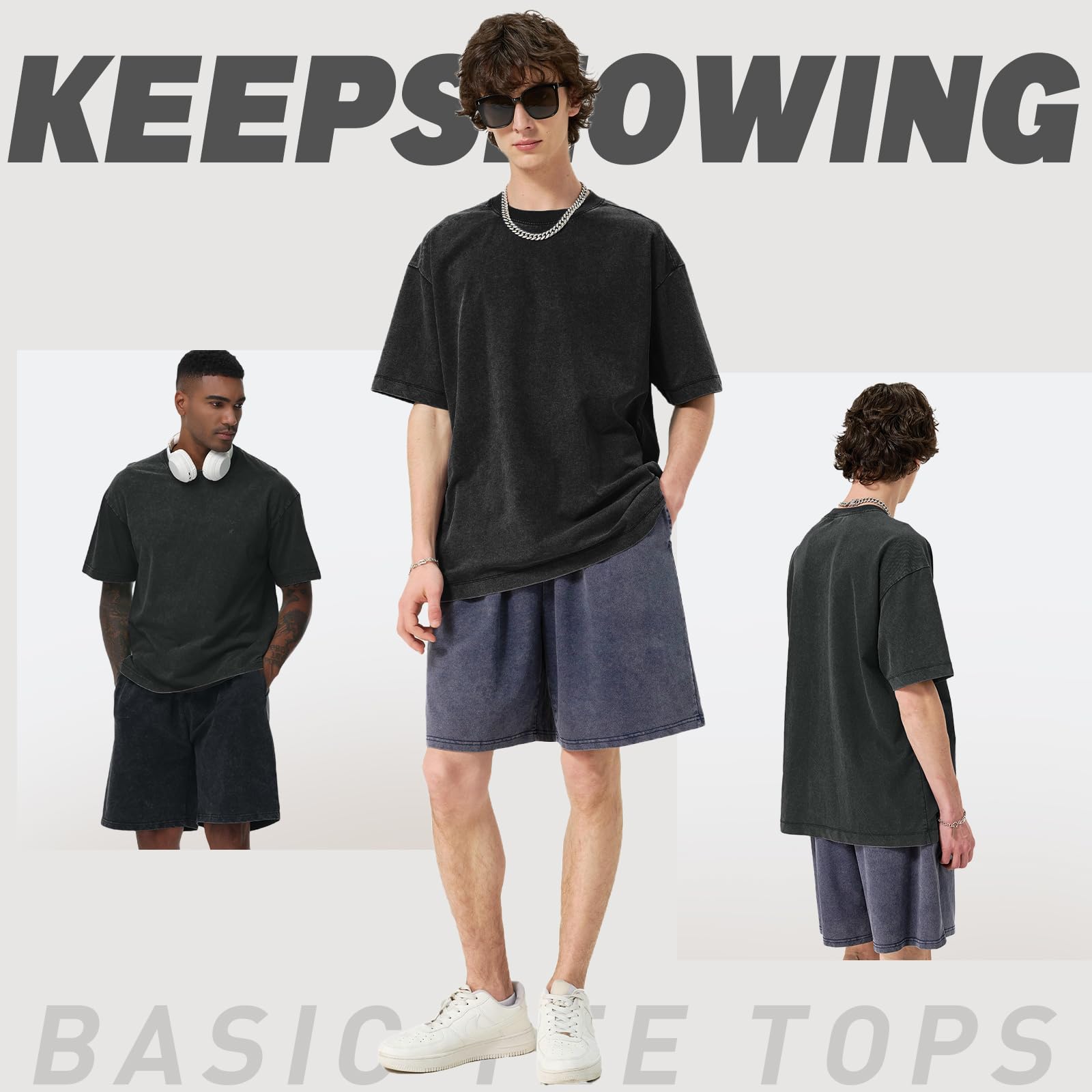 Herren-T-Shirts aus Baumwolle, übergroß, Unisex, Kurze Ärmel, lässig, lockere Waschung, einfarbig, Basic-T-Shirt