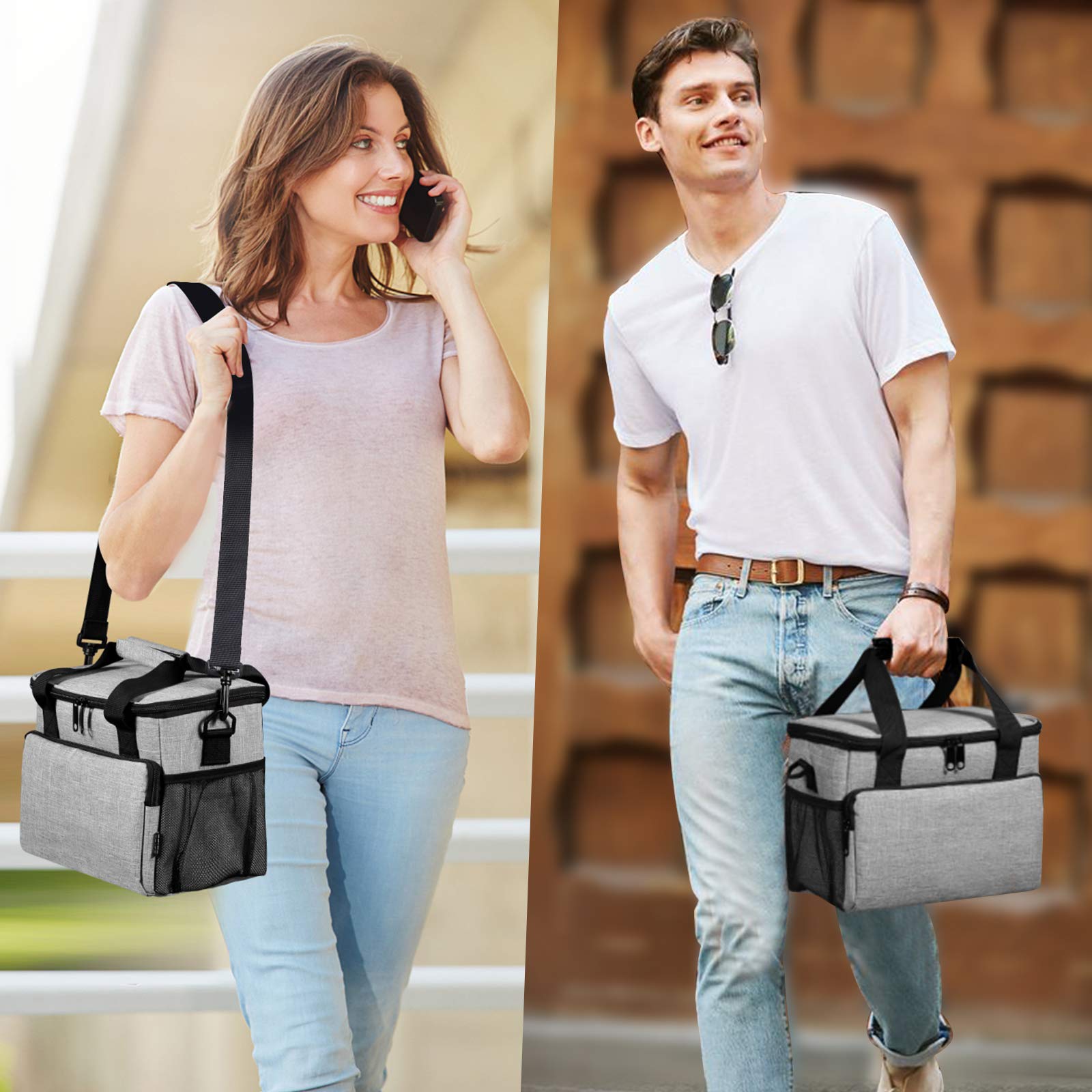 Borsa termica termica termica a prova di perdite, organizer per il pranzo con tracolla regolabile per le donne, da uomo-grigio
