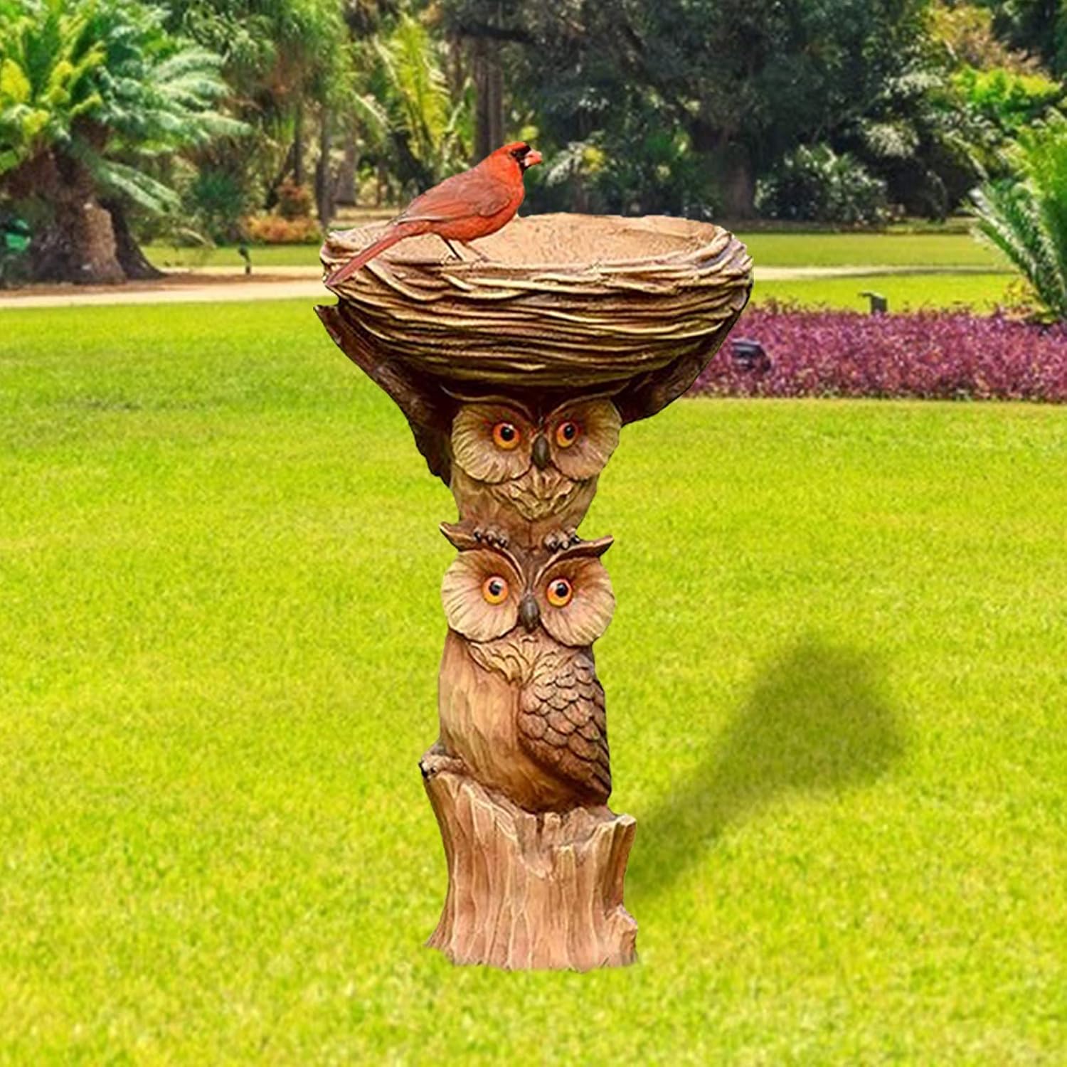 Jiajaja Garden Statue Ornament Resin Owl Bird Bath Standing