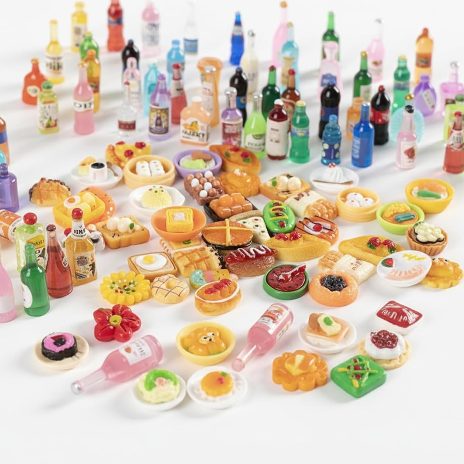80 Pcs Mini Brands Food, Mini Food and Drink Toys, Mini Brands Fill the Fridge, Random Assortment of Doll House Accessories, Resin Miniature Food for Pretend Play and Role Play Games